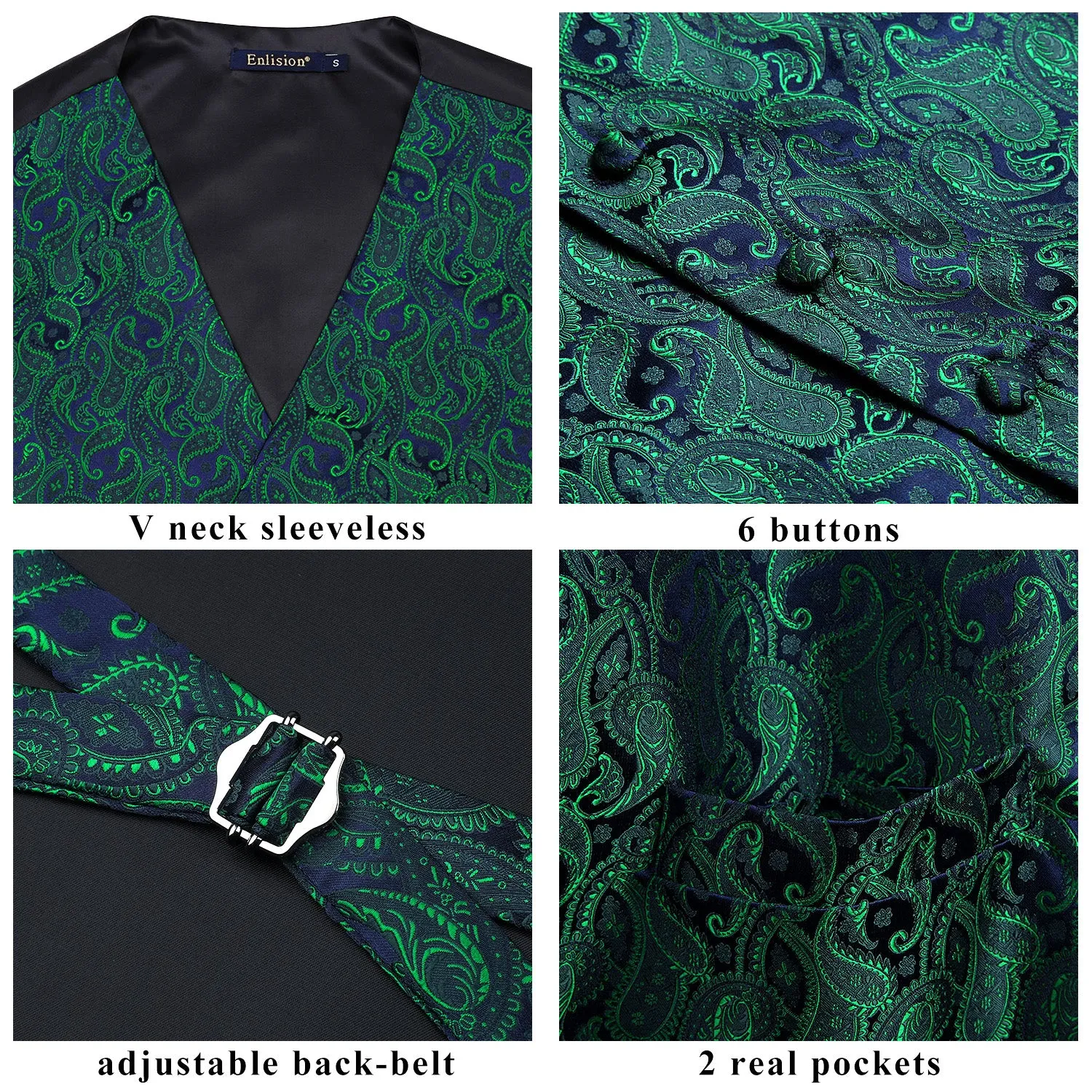 Paisley Suit Vest Tie Handkerchief Set - GREEN/PURPLE