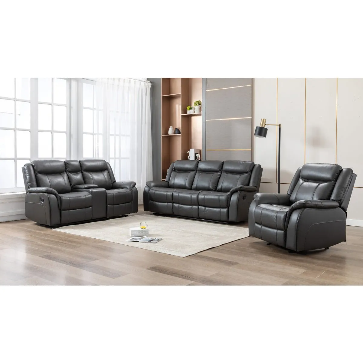 Paxton Grey Reclining Loveseat with Center Console