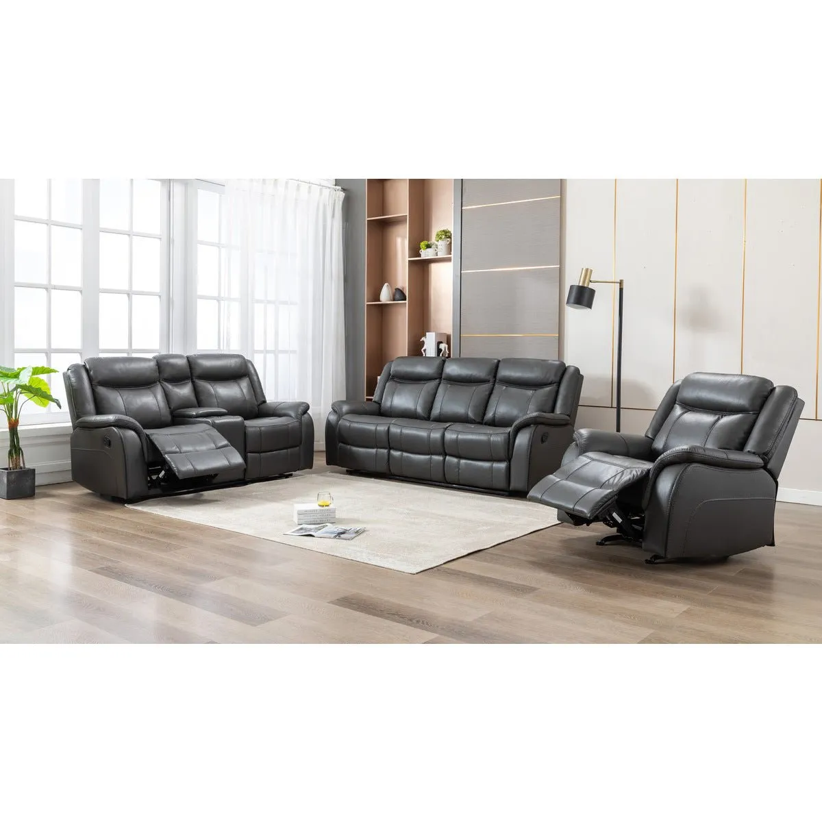 Paxton Grey Reclining Loveseat with Center Console