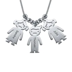 Personalized 925 Sterling Silver My Children Engraved Necklace - 3 Custom Name Engravings on the Children Designed German Silver Plate