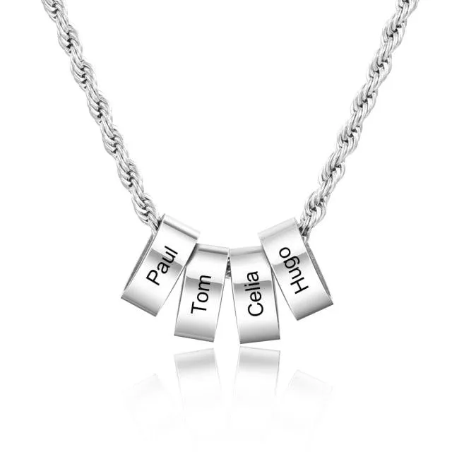 Personalized Stainless Steel Twisted Chain for men- 2-5 Custom Name Engraving Beads with the Chain for Dad  - Father's Day Gift