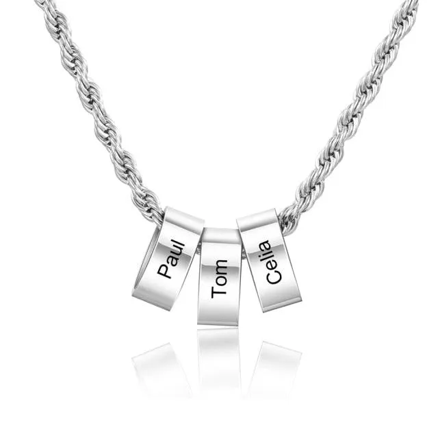 Personalized Stainless Steel Twisted Chain for men- 2-5 Custom Name Engraving Beads with the Chain for Dad  - Father's Day Gift