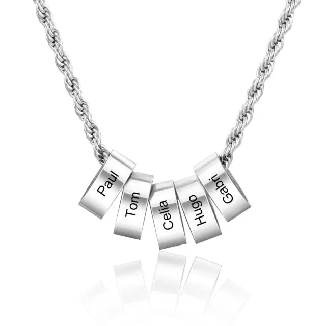 Personalized Stainless Steel Twisted Chain for men- 2-5 Custom Name Engraving Beads with the Chain for Dad  - Father's Day Gift