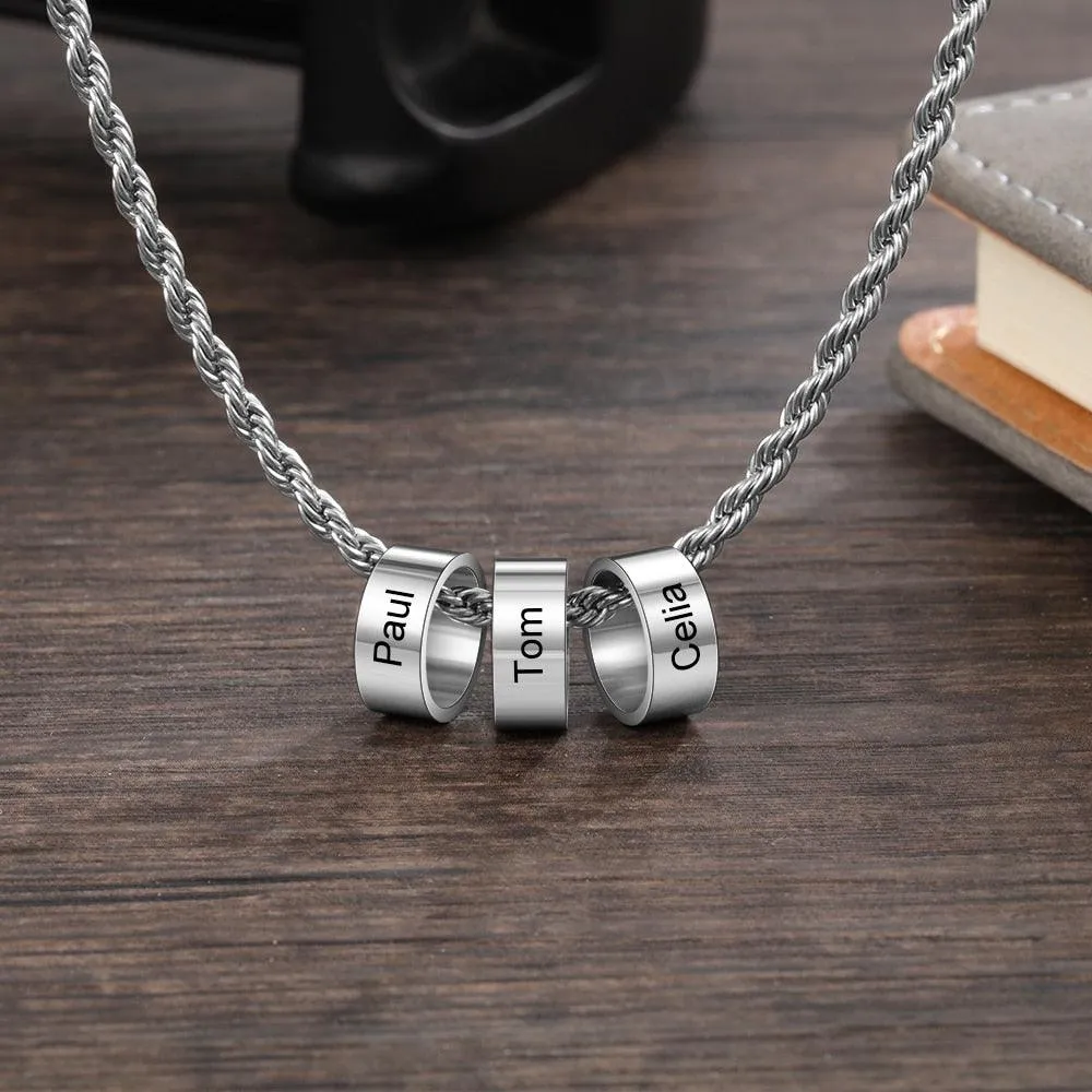 Personalized Stainless Steel Twisted Chain for men- 2-5 Custom Name Engraving Beads with the Chain for Dad  - Father's Day Gift