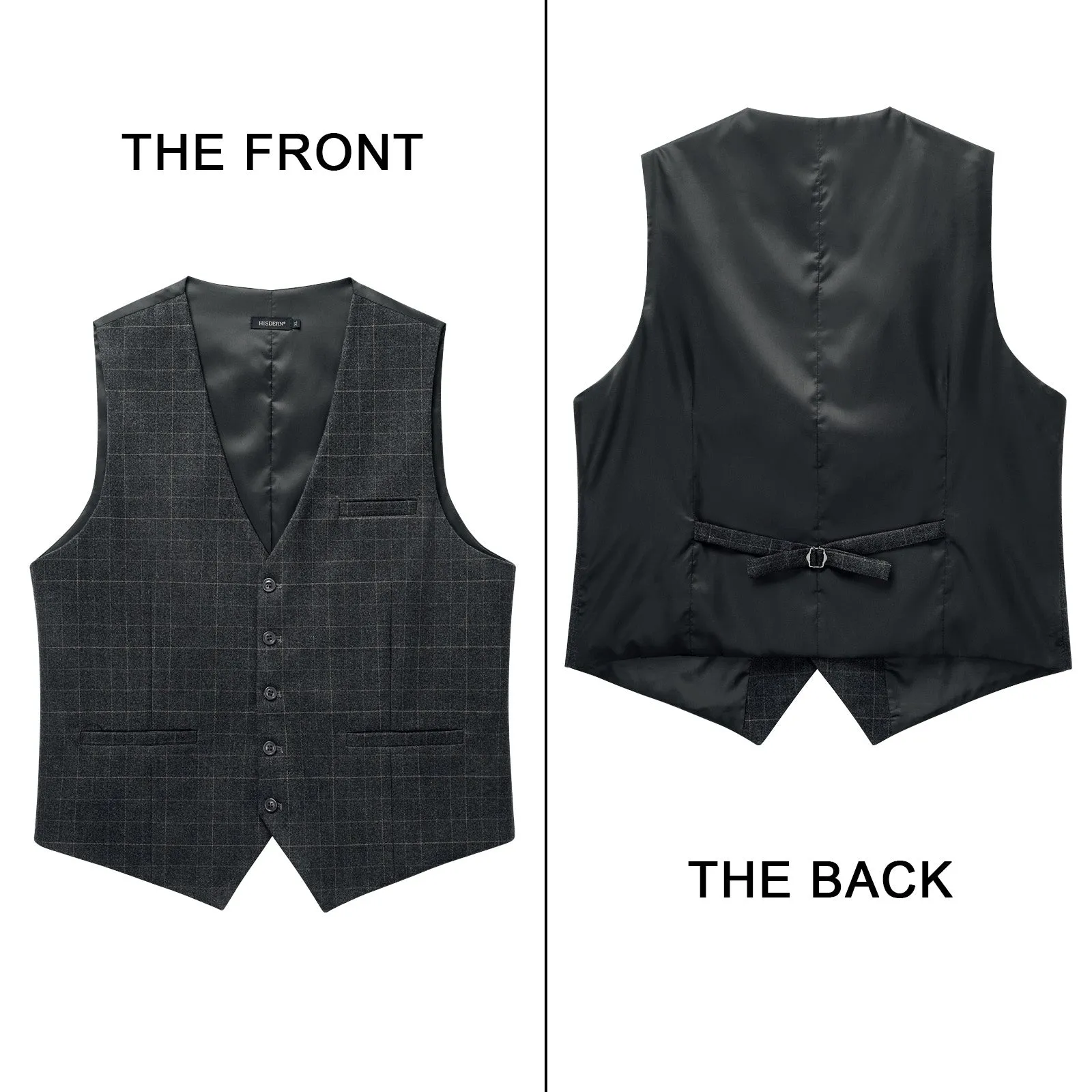 Plaid Slim Suit Vest - A-CHARCOAL GREY