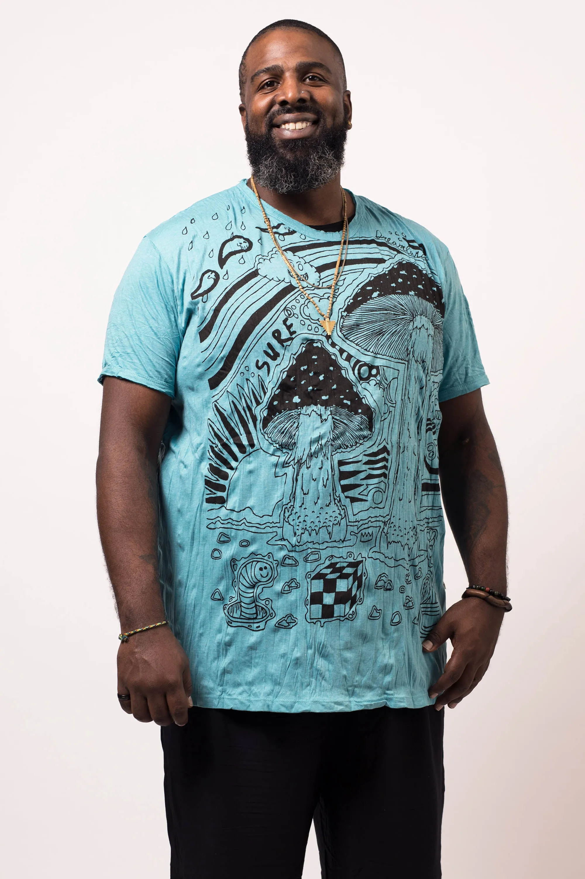 Plus Size Mens Magic Mushroom T-Shirt in Turquoise