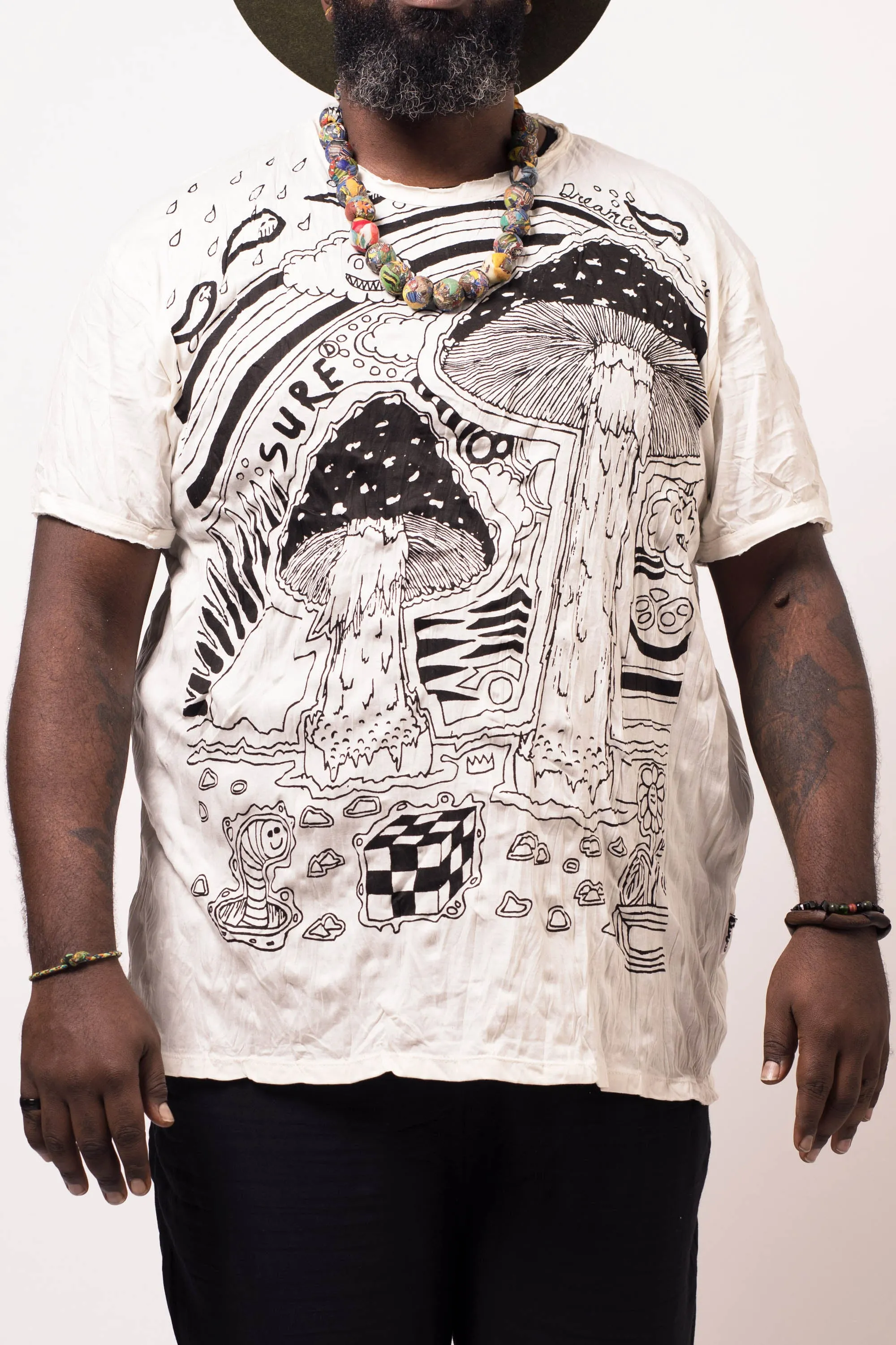 Plus Size Mens Magic Mushroom T-Shirt in White