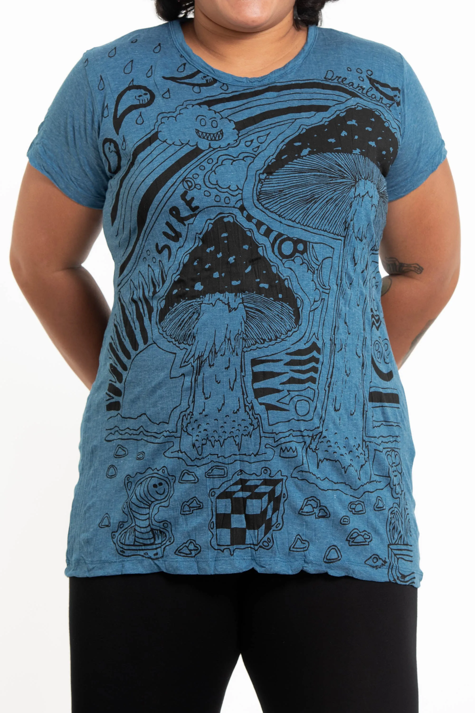 Plus Size Womens Magic Mushroom T-Shirt in Denim Blue