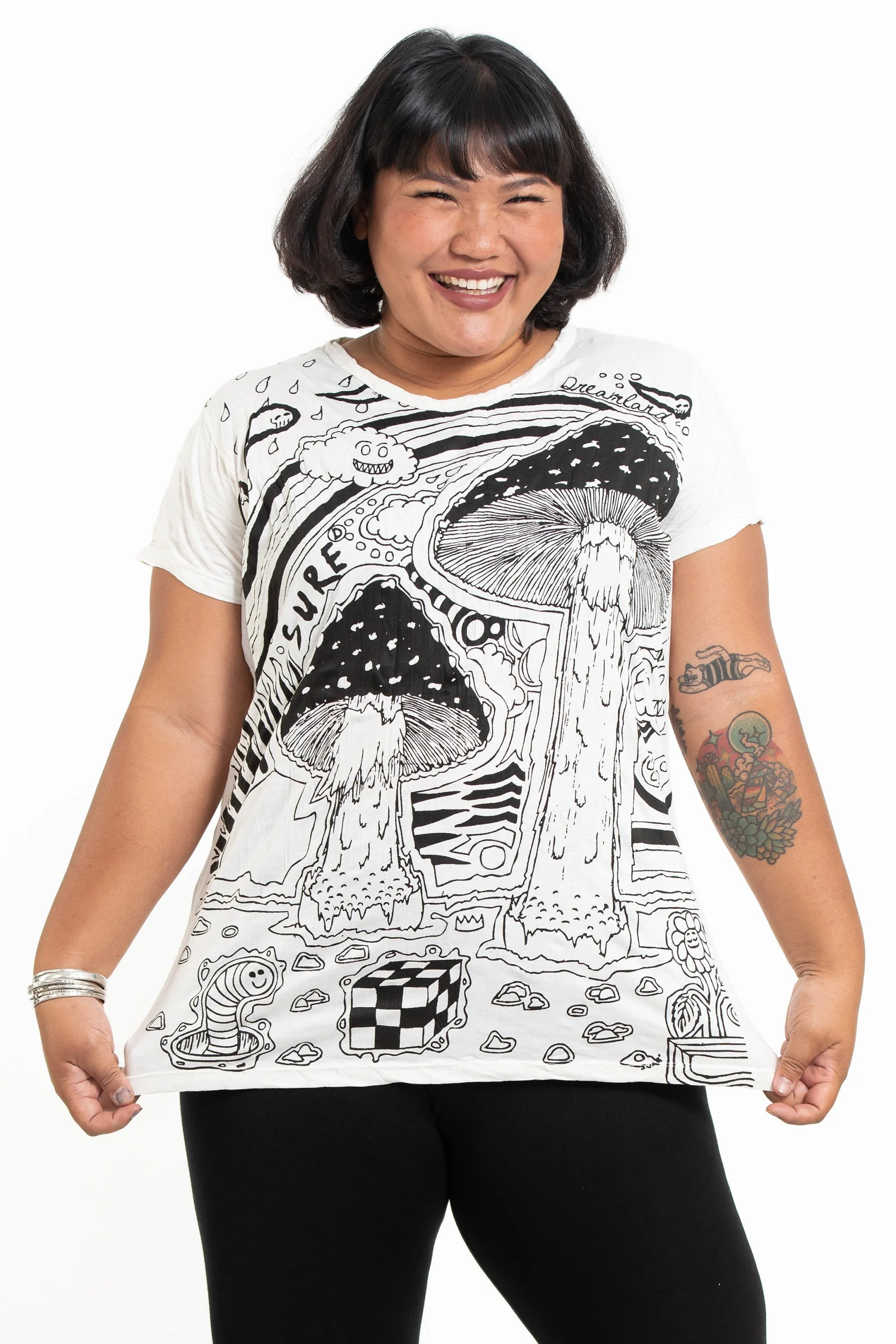 Plus Size Womens Magic Mushroom T-Shirt in White