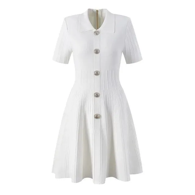 Pre Order:  Lion Head Buttons Short Sleeves Dress