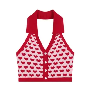 Pre Order:  Love Print Knitted Halter Vest