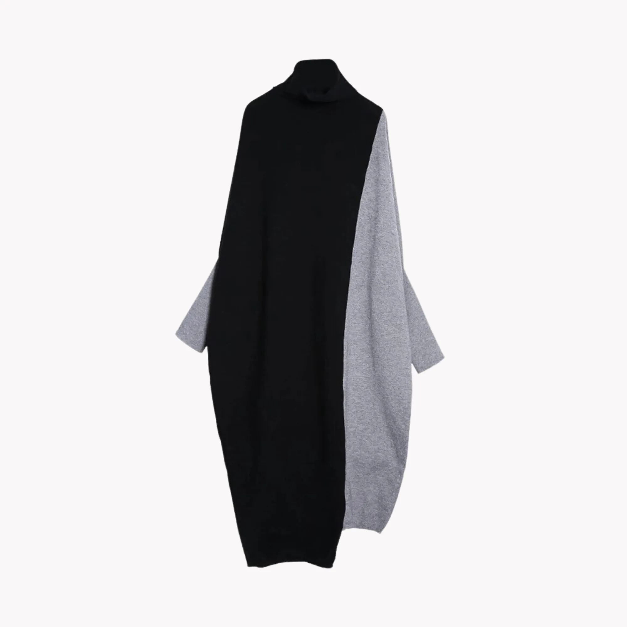 Pre Order:  Turtleneck Knit Oversized Contrast Dress