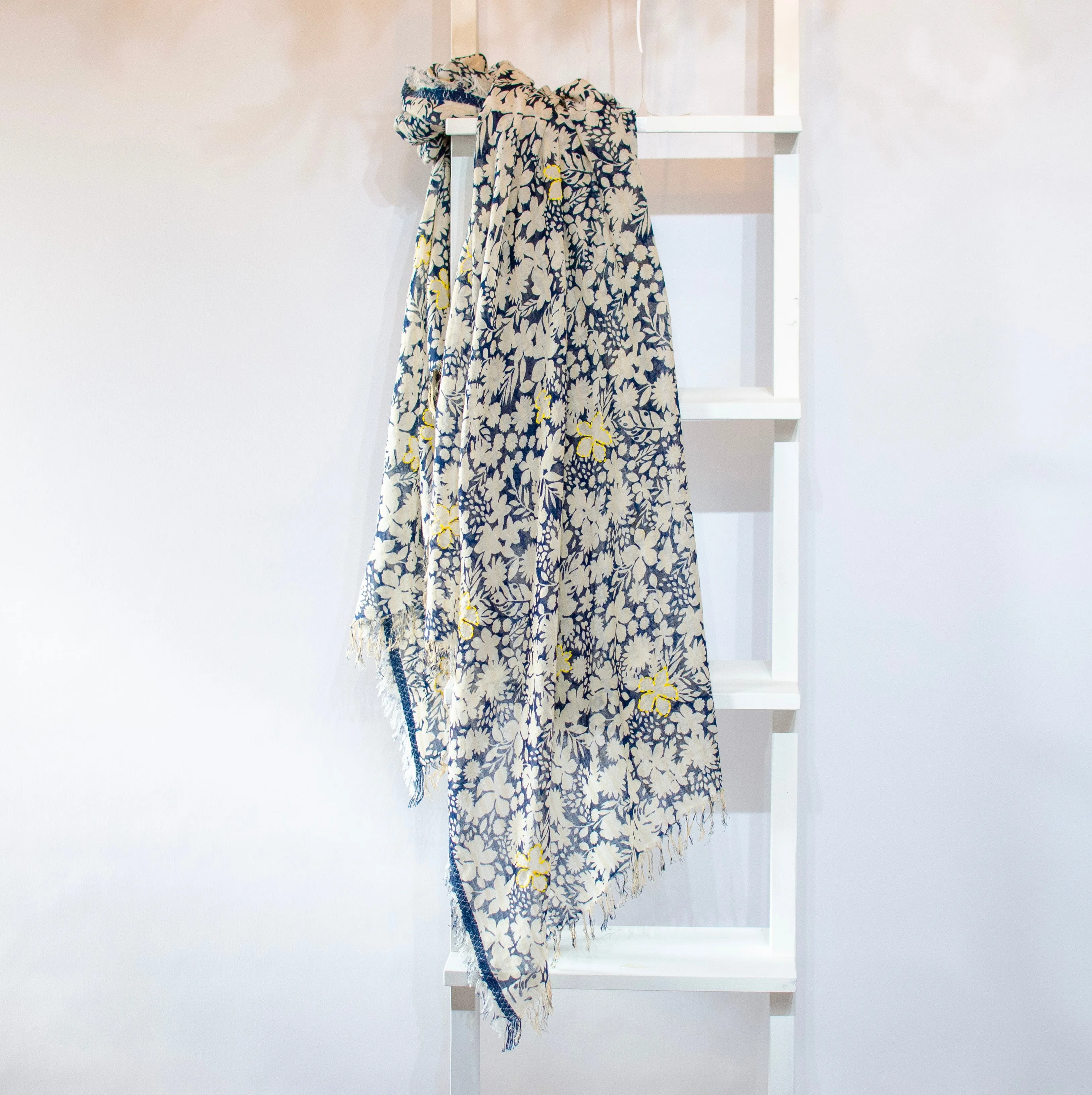 'Primrose' Cotton Hand-embroidered Scarf