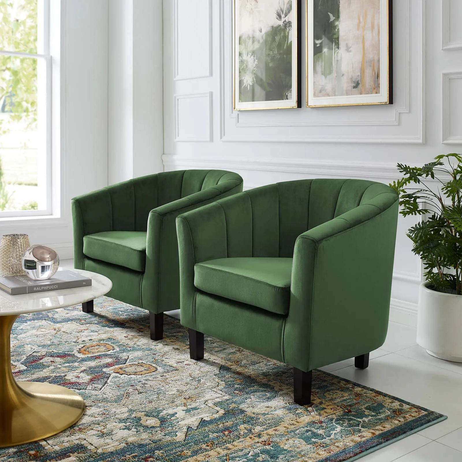 Prospect Channel Tufted Performance Velvet Armchair Set of 2 Emerald EEI-4150-EME