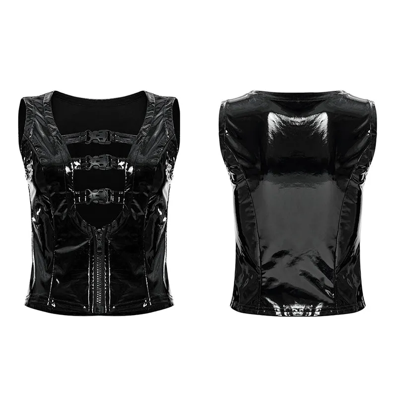 Punk Sexy Hollow Out Bright Patent Leather Vest