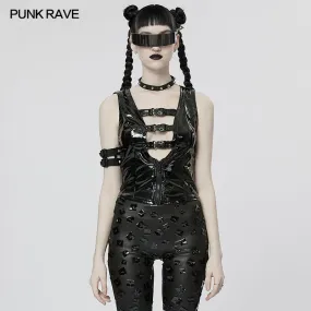 Punk sexy patent leather vest