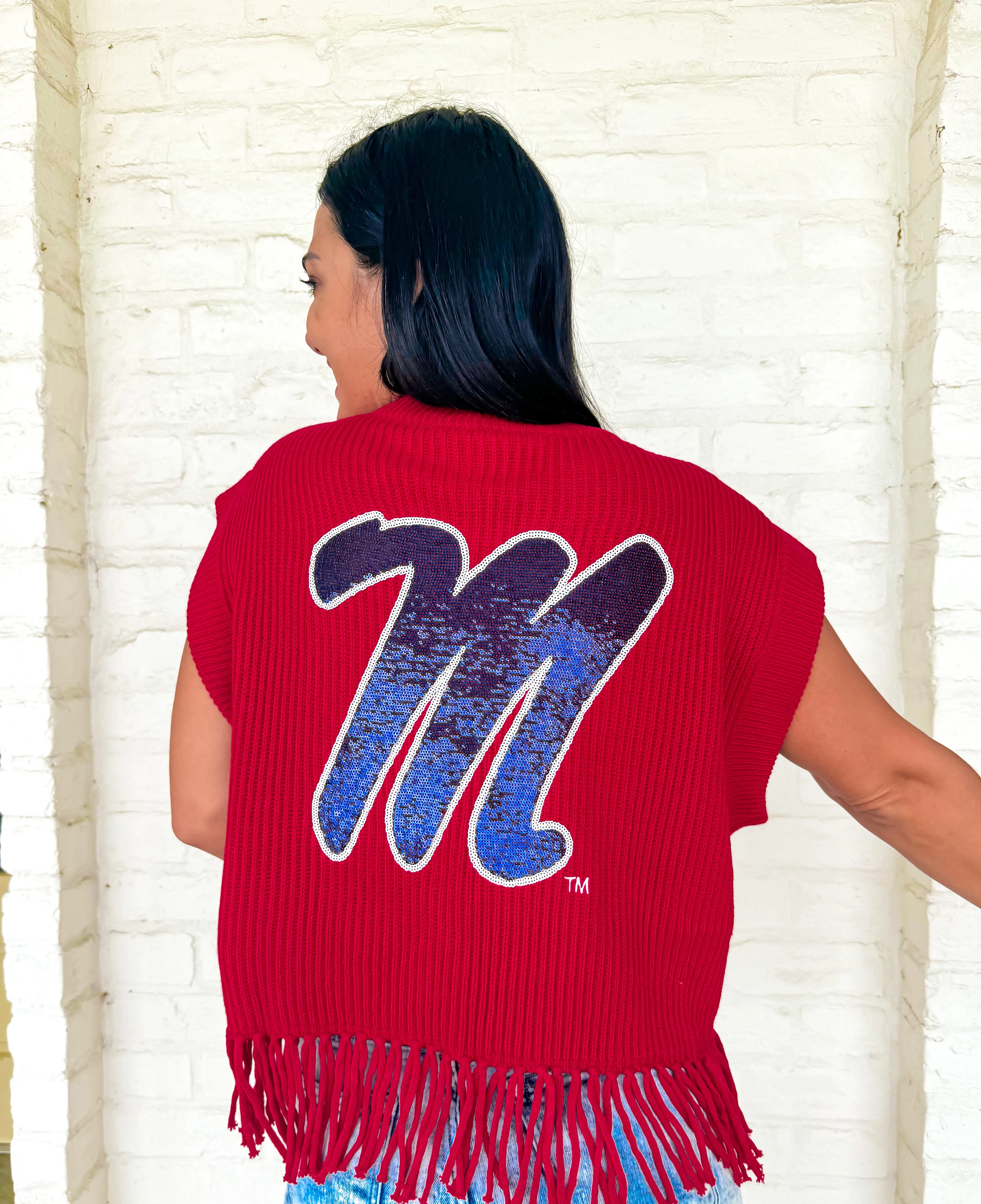 Queen Of Sparkles Ole Miss Fringe Sweater Vest