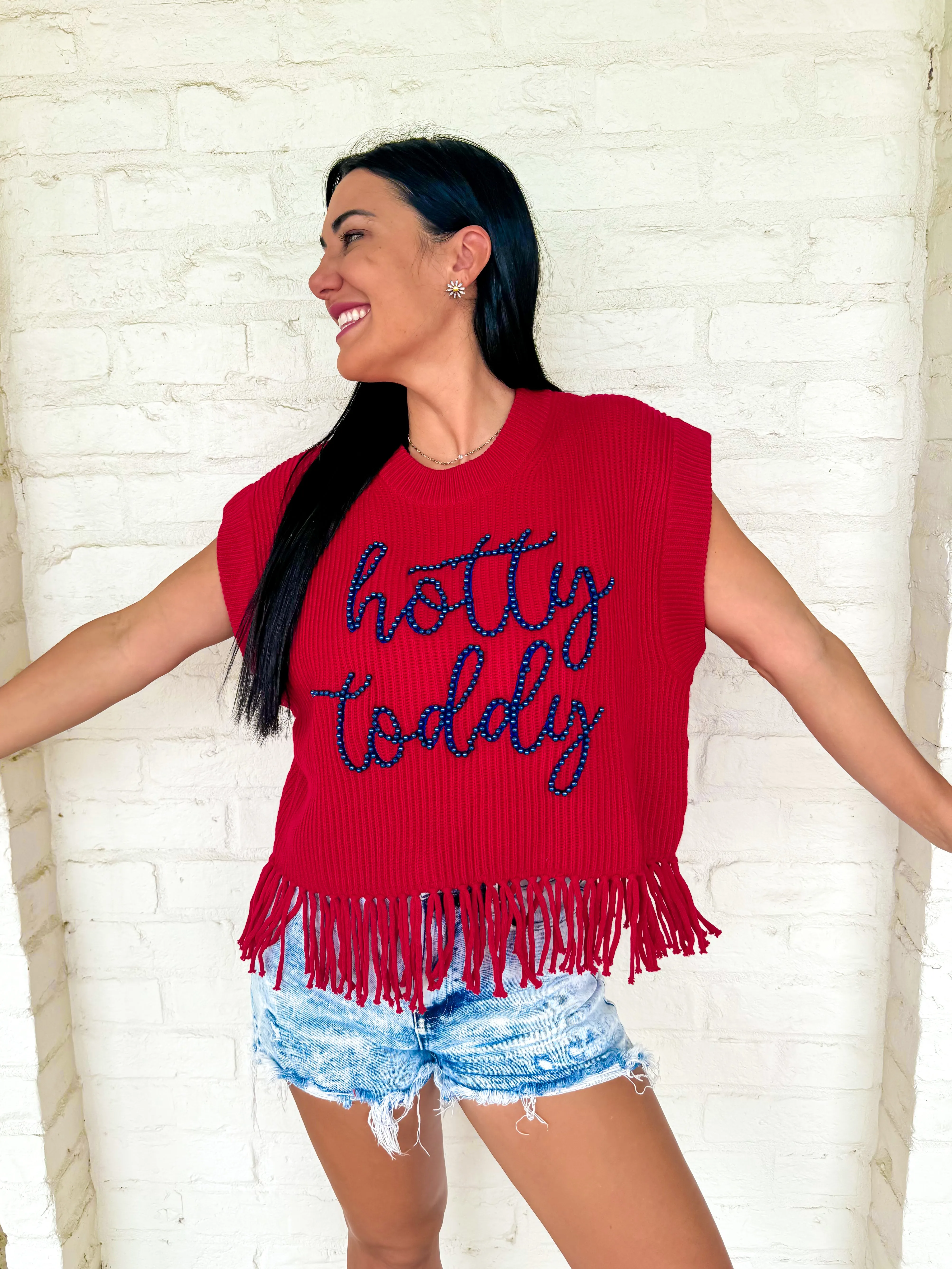 Queen Of Sparkles Ole Miss Fringe Sweater Vest