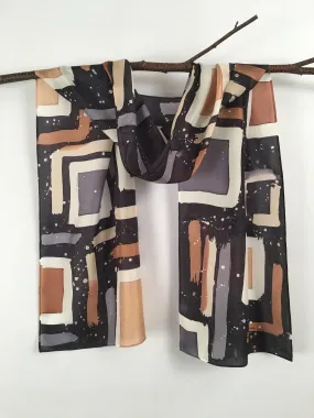 "Neutral Mod Squares" - Hand-dyed Silk Scarf - $125