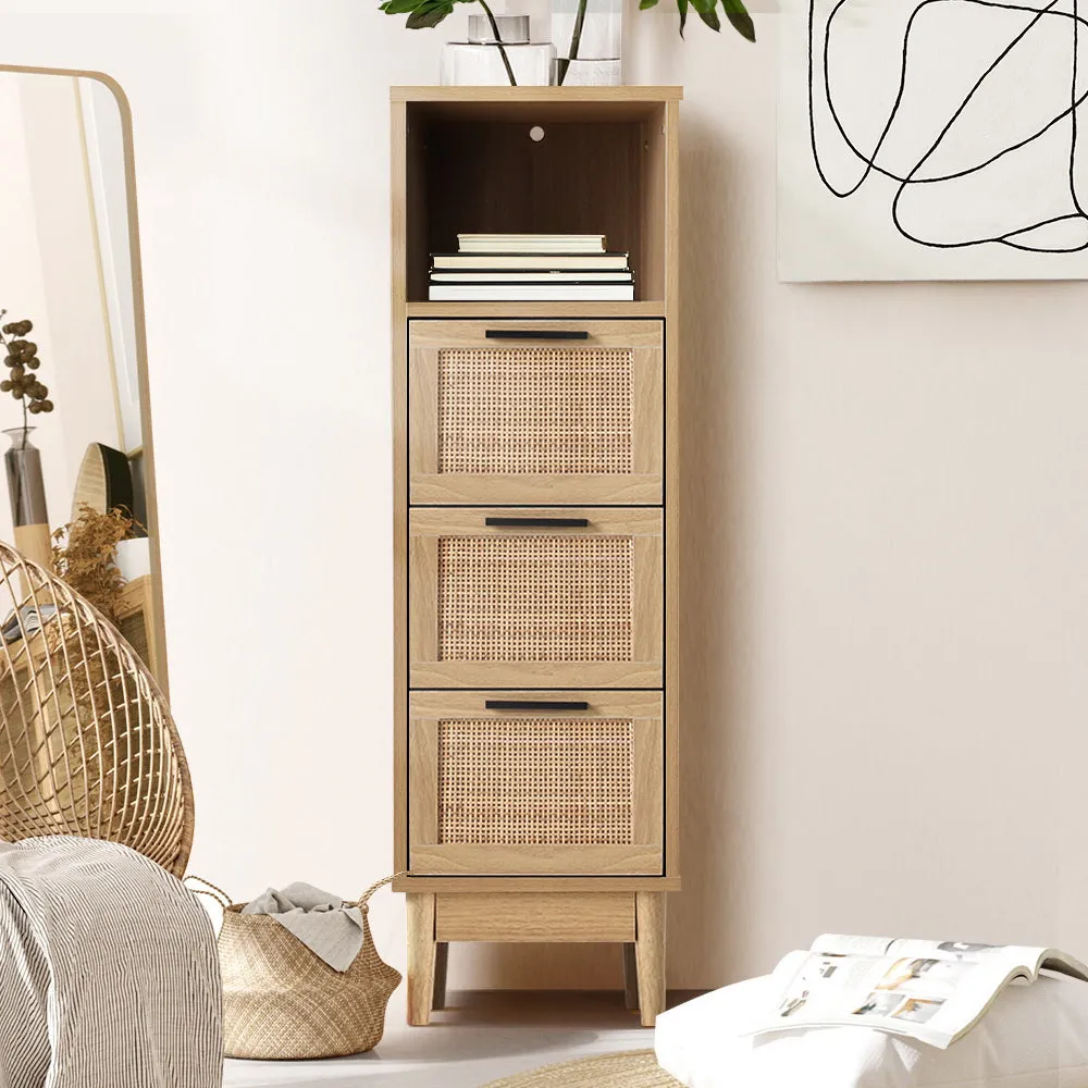 Rattan Chest of Drawers with Shelf and Wood Legs - Artiss