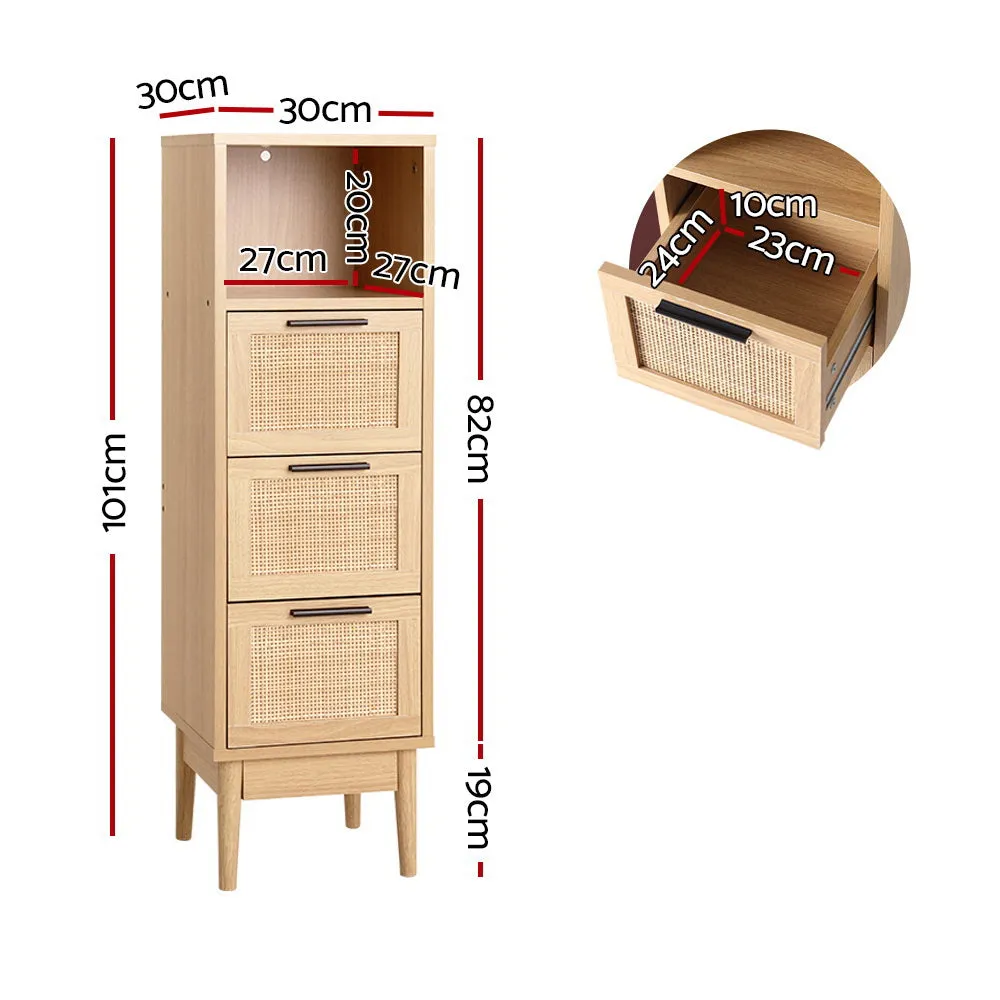 Rattan Chest of Drawers with Shelf and Wood Legs - Artiss