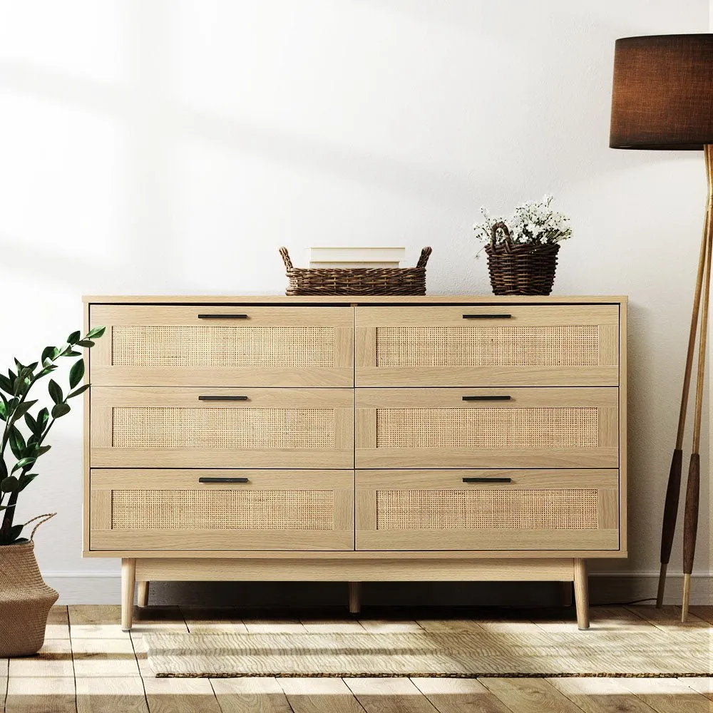 Rattan Tallboy With 6 Drawers