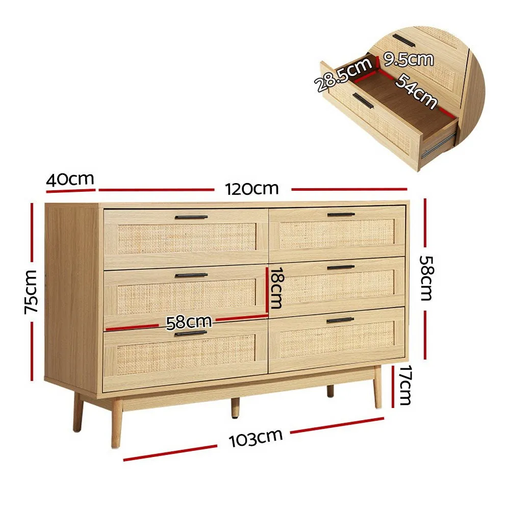 Rattan Tallboy With 6 Drawers