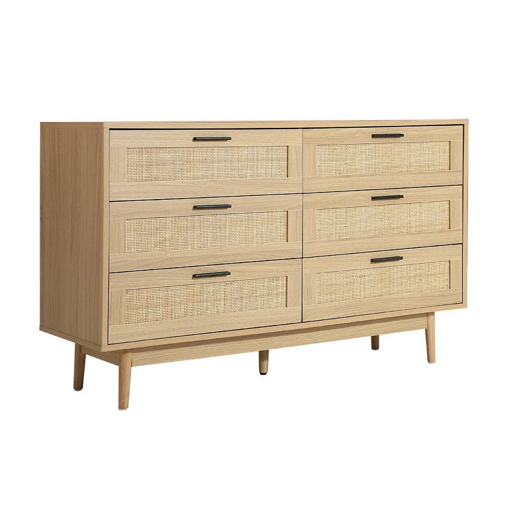 Rattan Tallboy With 6 Drawers