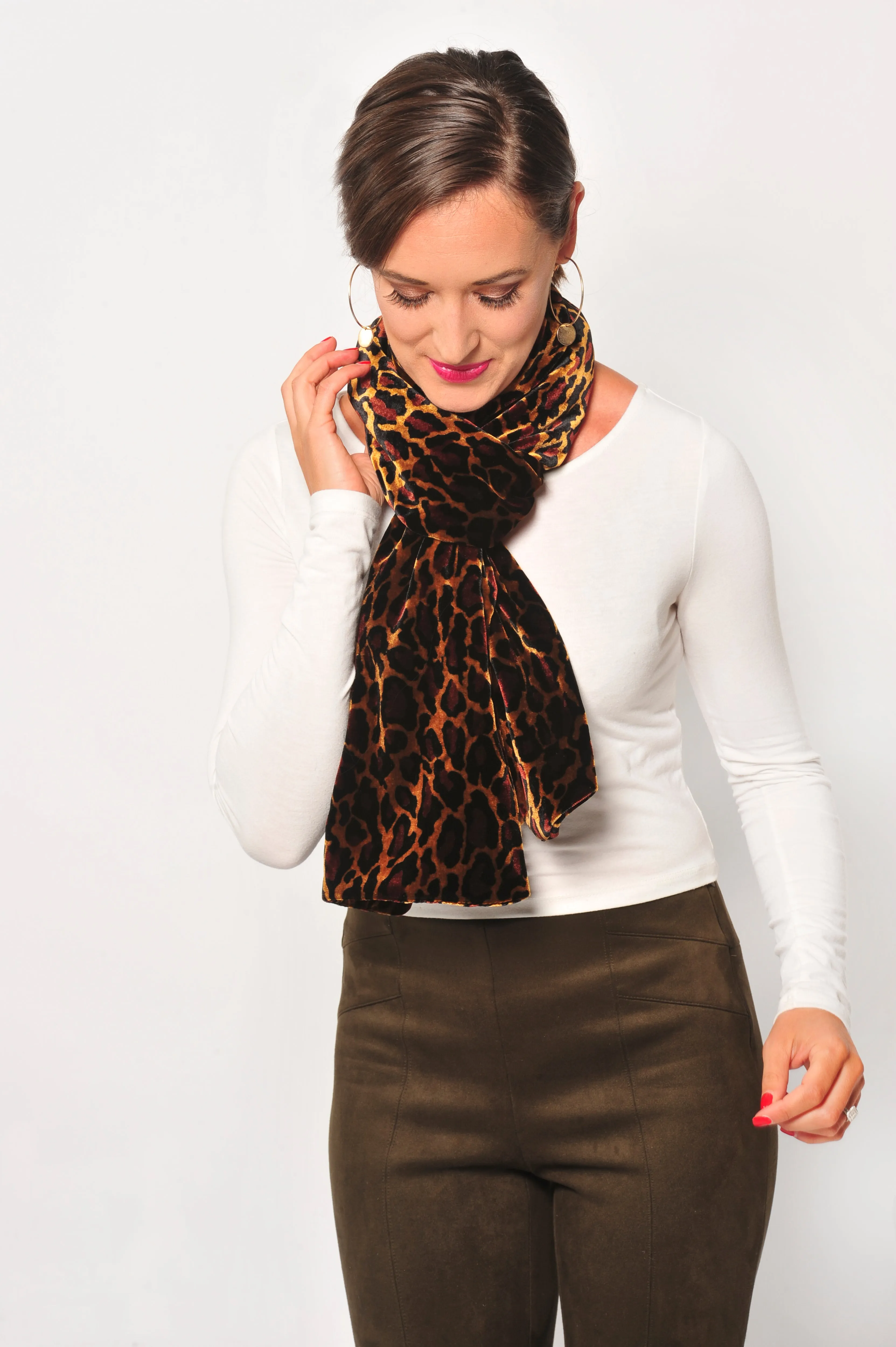 Red Leopard Silk Velvet Scarf