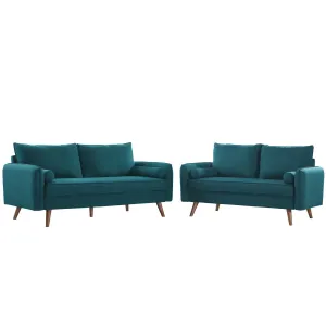 Revive Upholstered Fabric Sofa and Loveseat Set Teal EEI-4047-TEA-SET