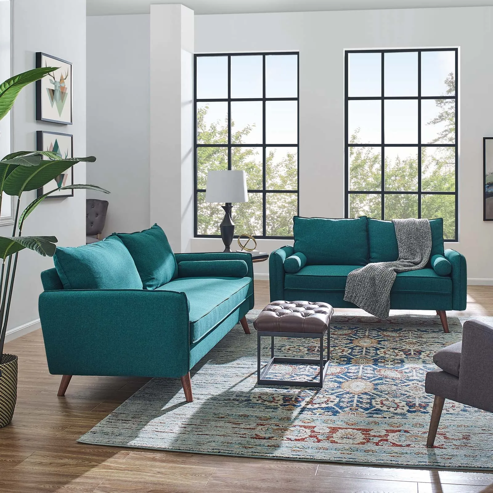 Revive Upholstered Fabric Sofa and Loveseat Set Teal EEI-4047-TEA-SET