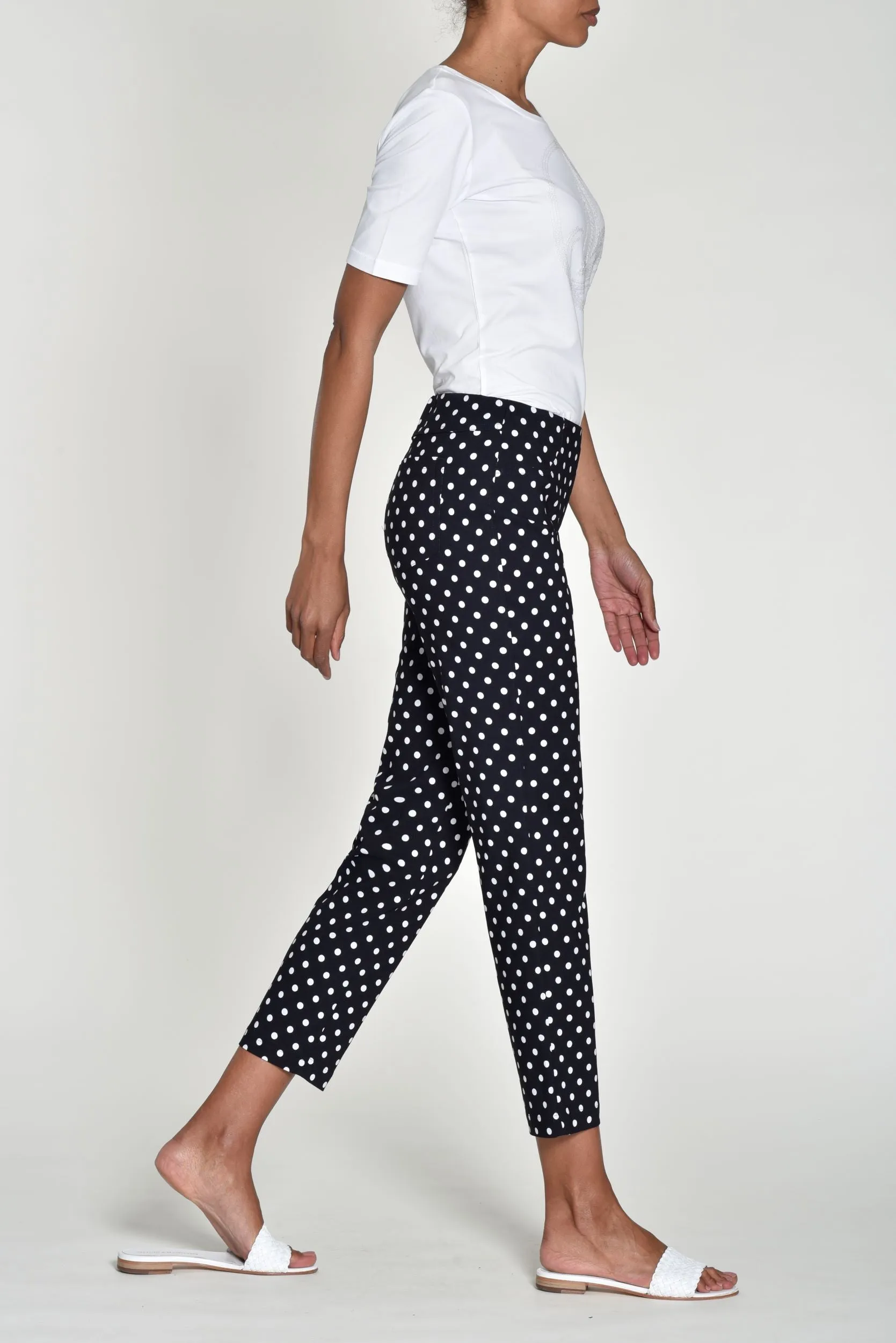 Robell Bella Polka Dot Stretch Trousers . Black/White or Beige/White 51560 54570