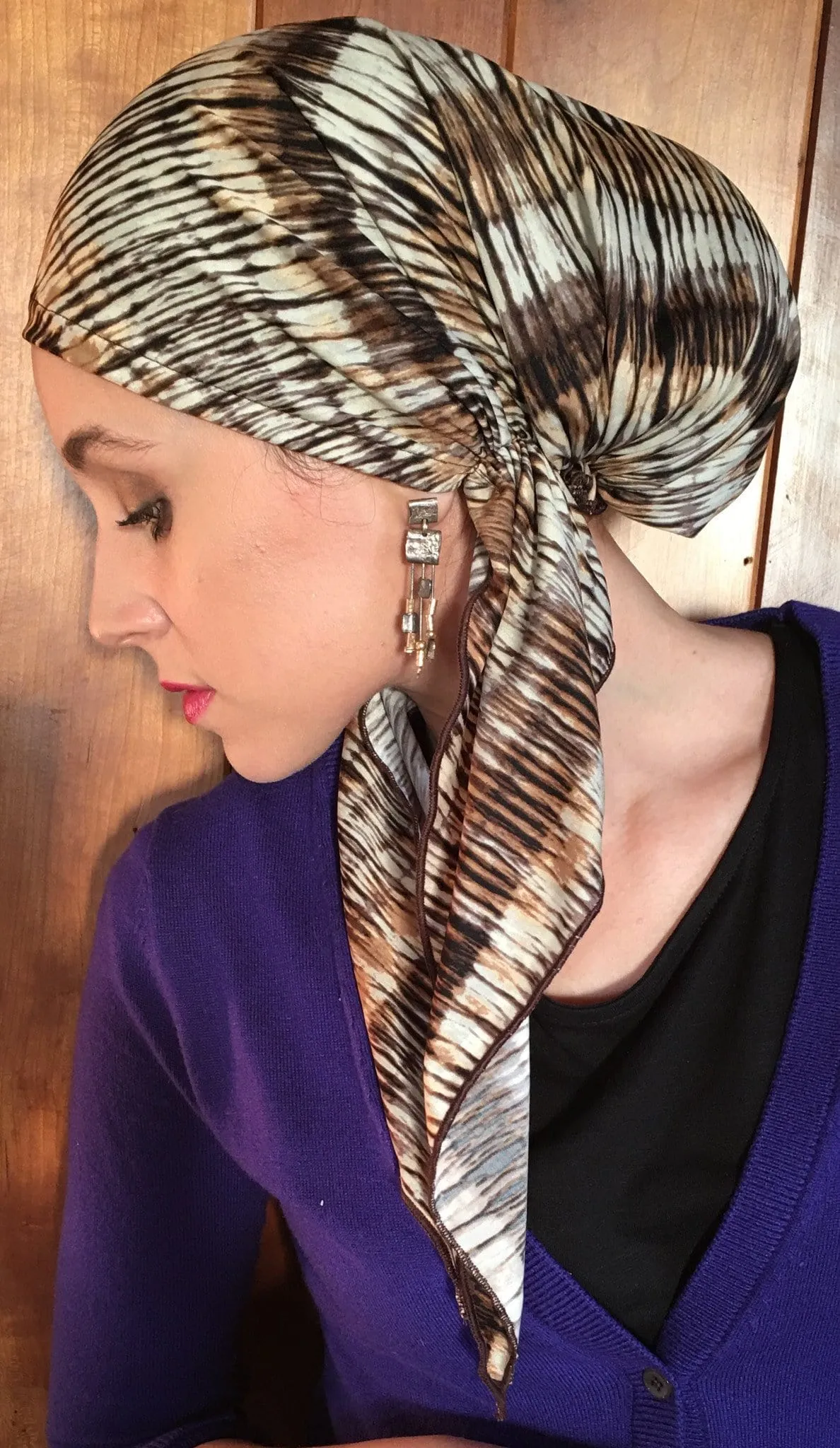 Rustic Headwear | Brown Neutral Head Scarf Hat To Conceal Hair Pre Tied Tie Back Fashion Hijab Hair Wrap | Made in USA