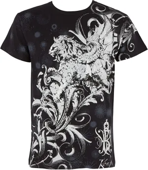 Sakkas Lion and Vines Metallic Silver Embossed Cotton Mens Fashion T-Shirt