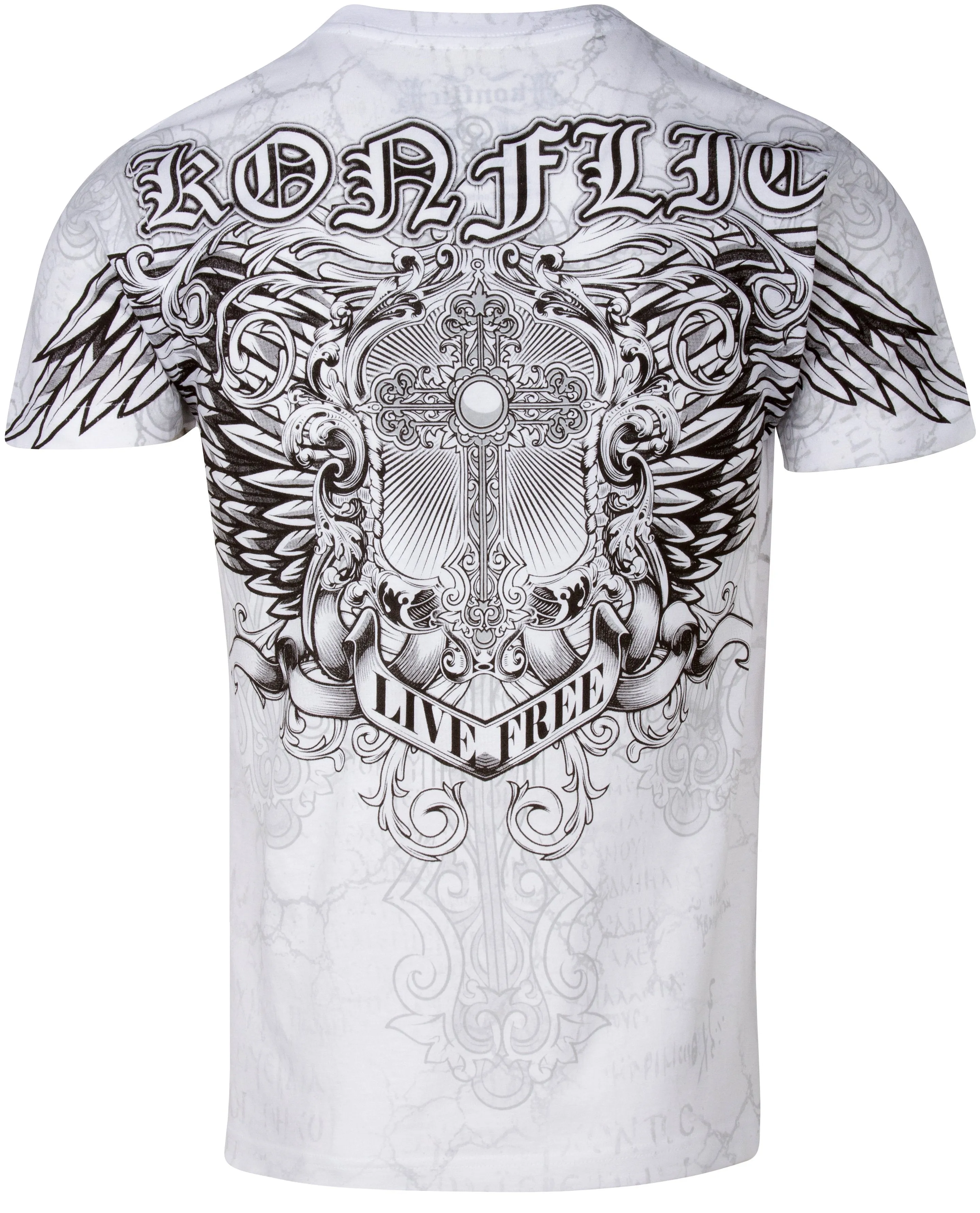 Sakkas Mads Mens Gold Cross & Wings Metallic Embossed T-Shirt Short Sleeve Cotton