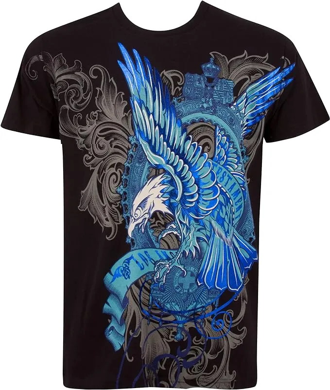 Sakkas Metallic Blue Eagle Short Sleeve Crew Neck Cotton Mens Fashion T-Shirt