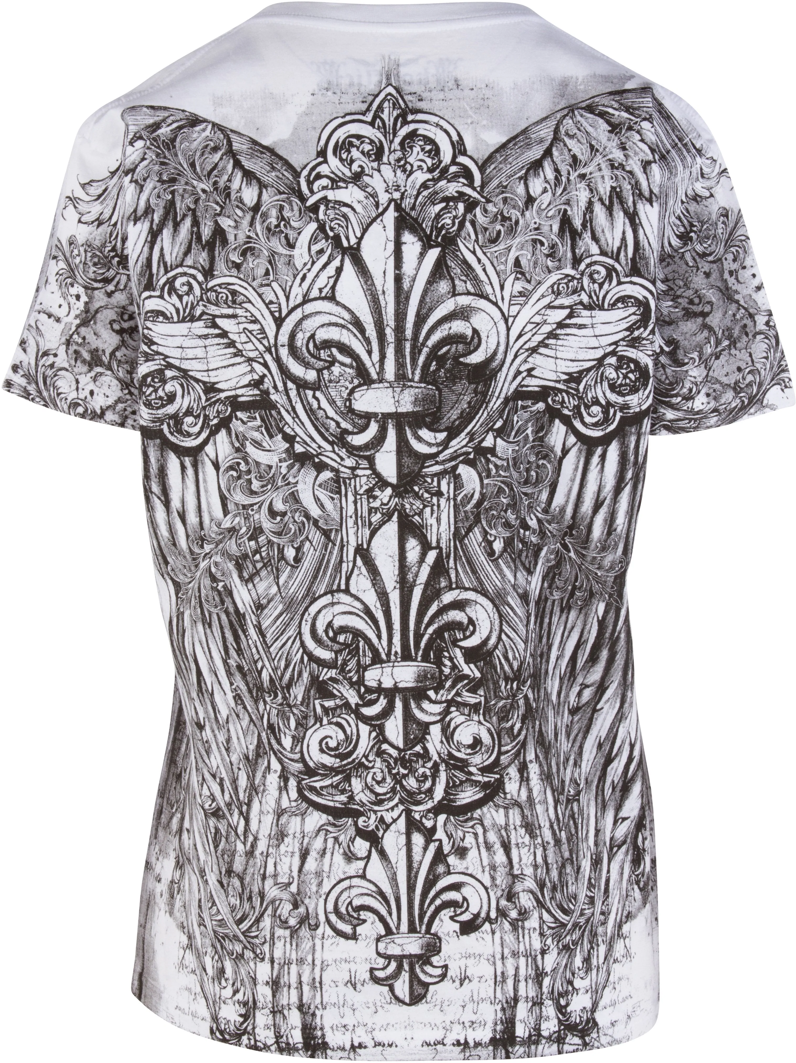 Sakkas Vines and Fleur De Lis Metallic Silver Embossed V-Neck Mens T-Shirt