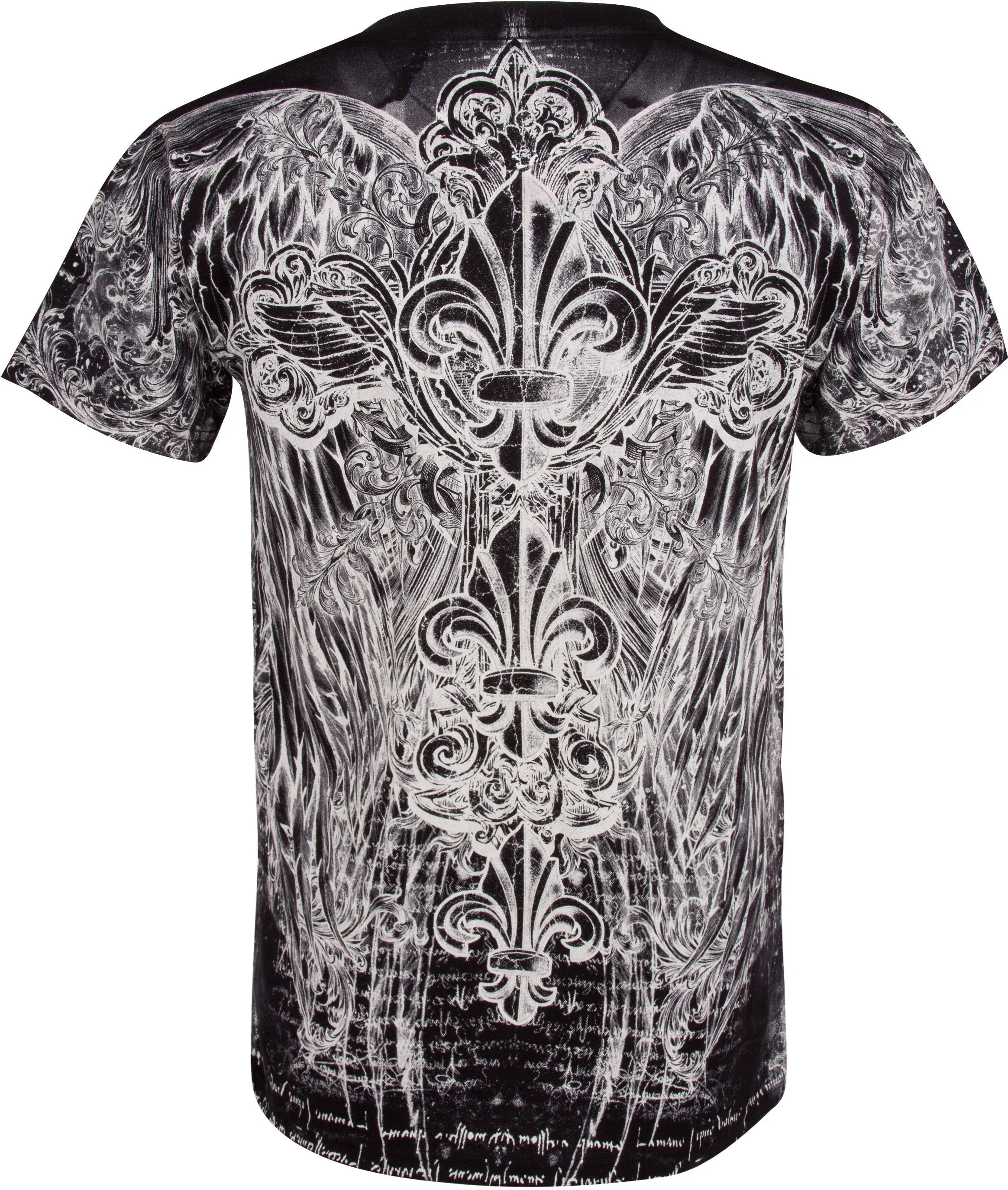 Sakkas Vines and Fleur De Lis Metallic Silver Embossed V-Neck Mens T-Shirt