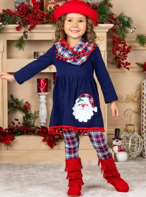 Santa's Favorite Tunic, Plaid Scarf And Legging Set