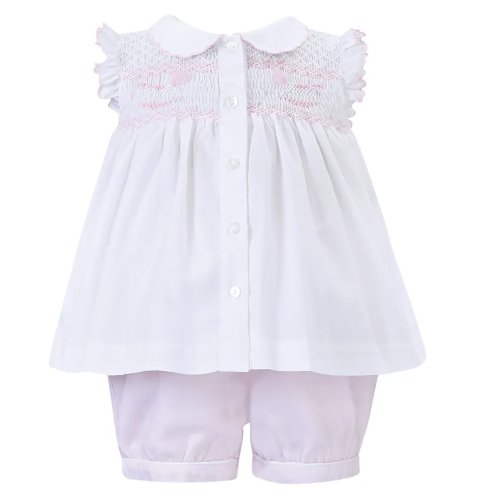 SARAH LOUISE -  2 Piece Smock Short Set - Baby Pink