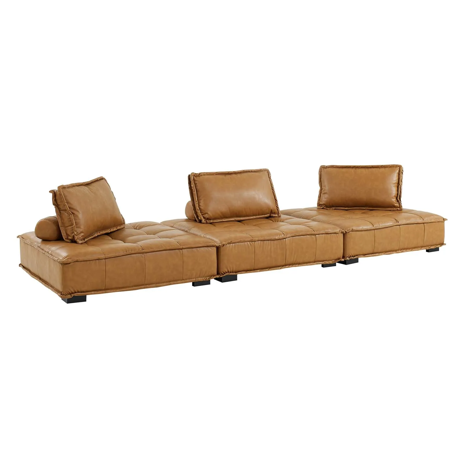 Saunter Tufted Vegan Leather Vegan Leather 3-Piece Sofa Tan EEI-5207-TAN