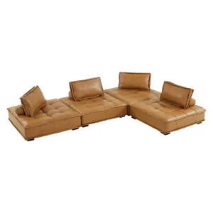 Saunter Tufted Vegan Leather Vegan Leather 4-Piece Sectional Sofa Tan EEI-5209-TAN