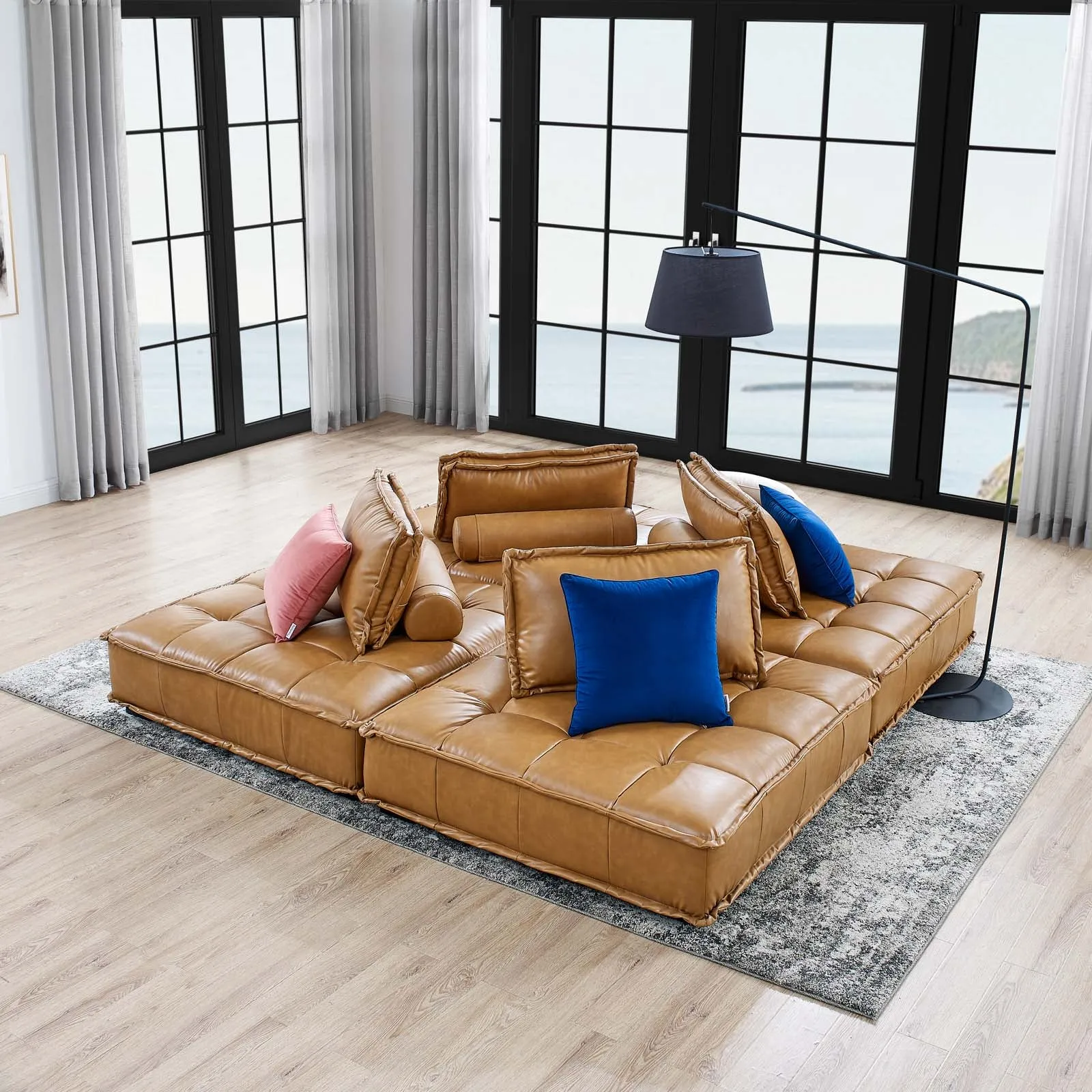 Saunter Tufted Vegan Leather Vegan Leather 4-Piece Sectional Sofa Tan EEI-5209-TAN