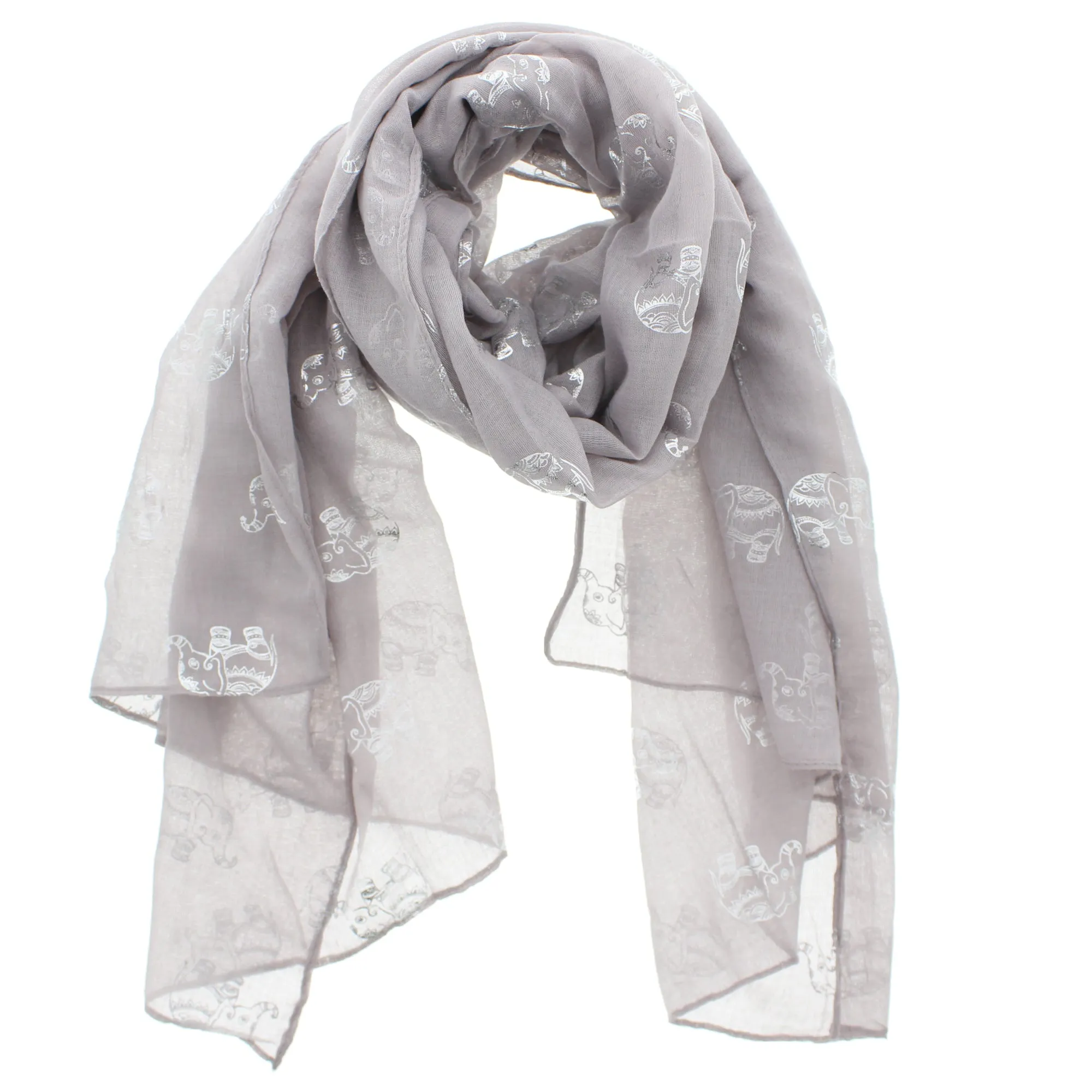 Scarf with Silver Foil Elephants