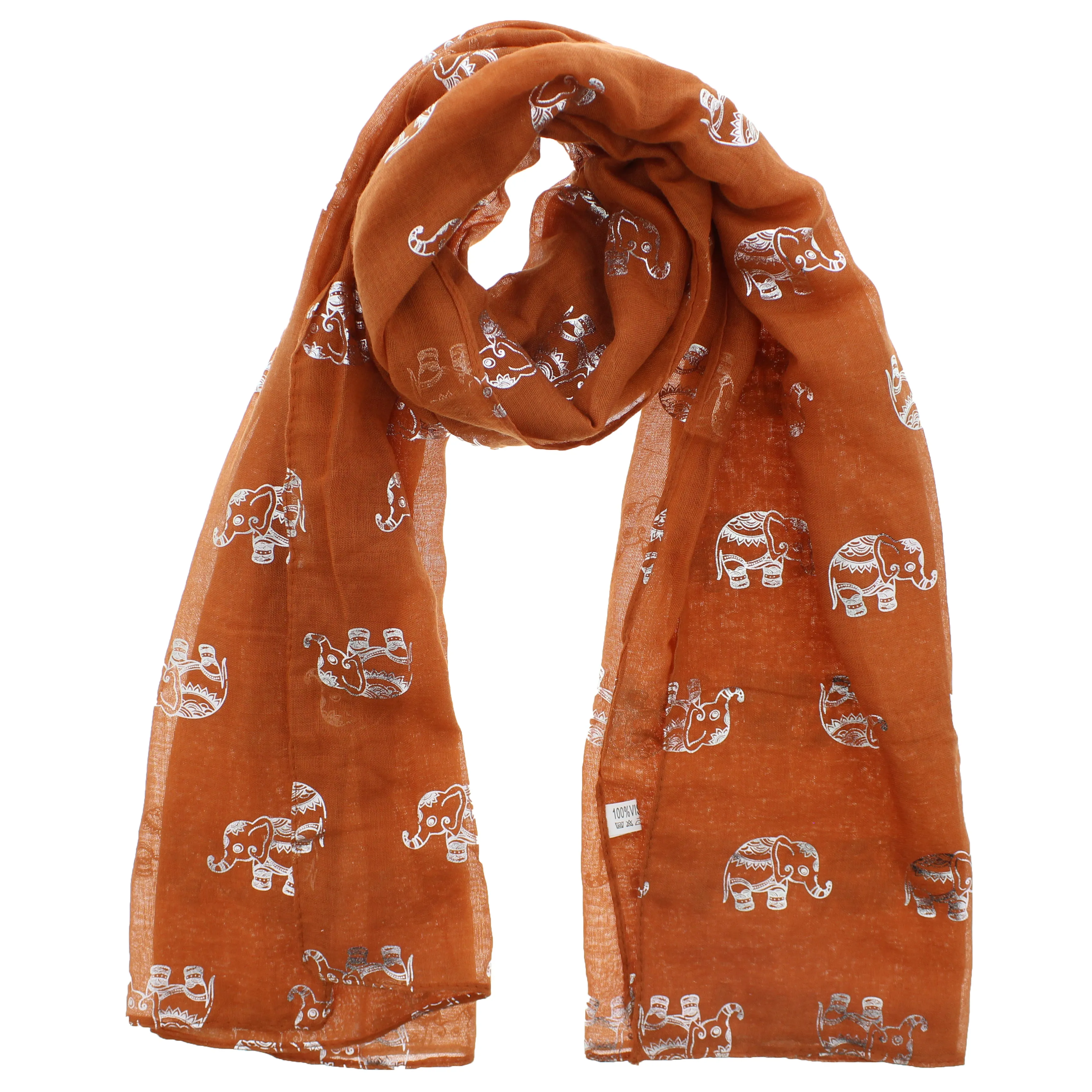 Scarf with Silver Foil Elephants