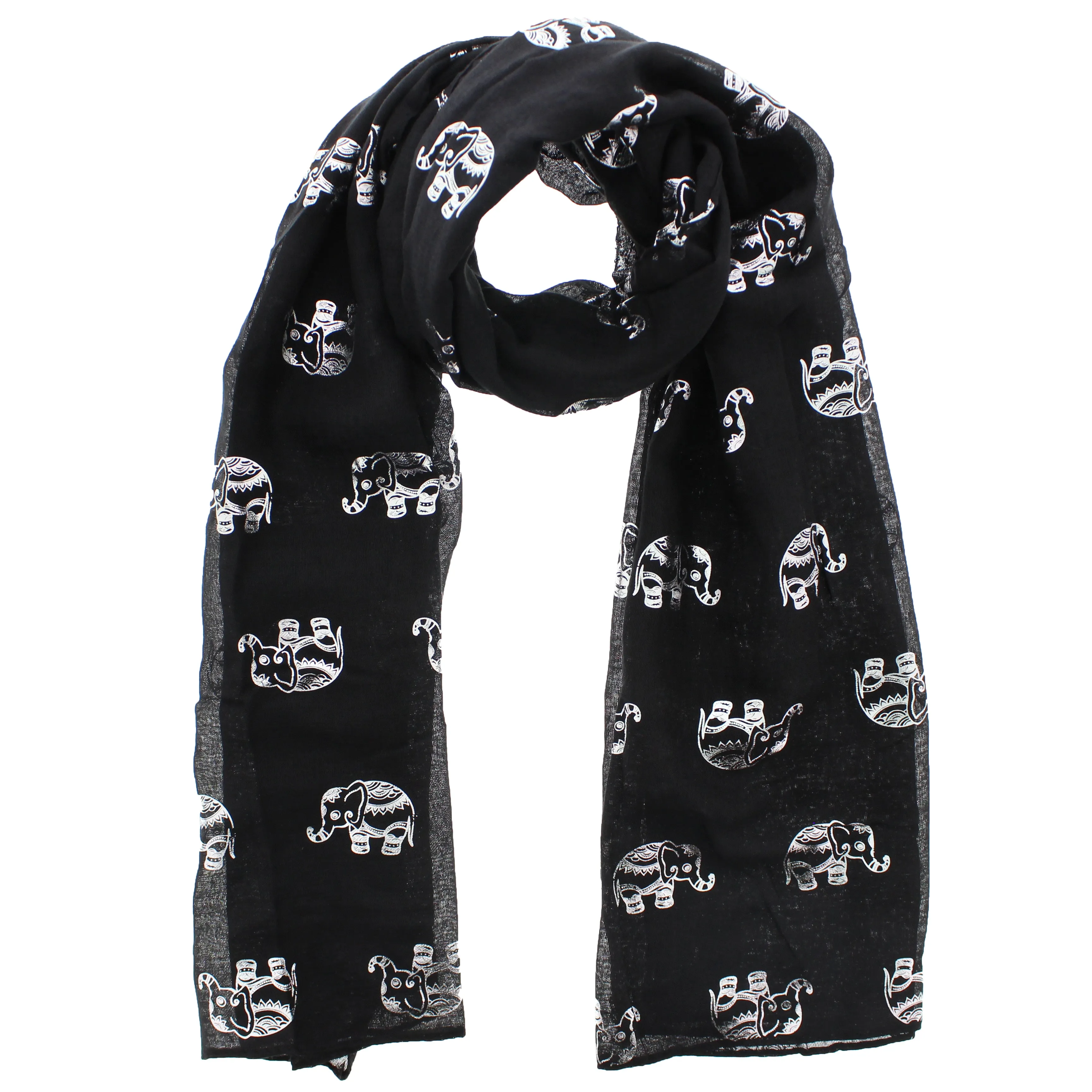 Scarf with Silver Foil Elephants