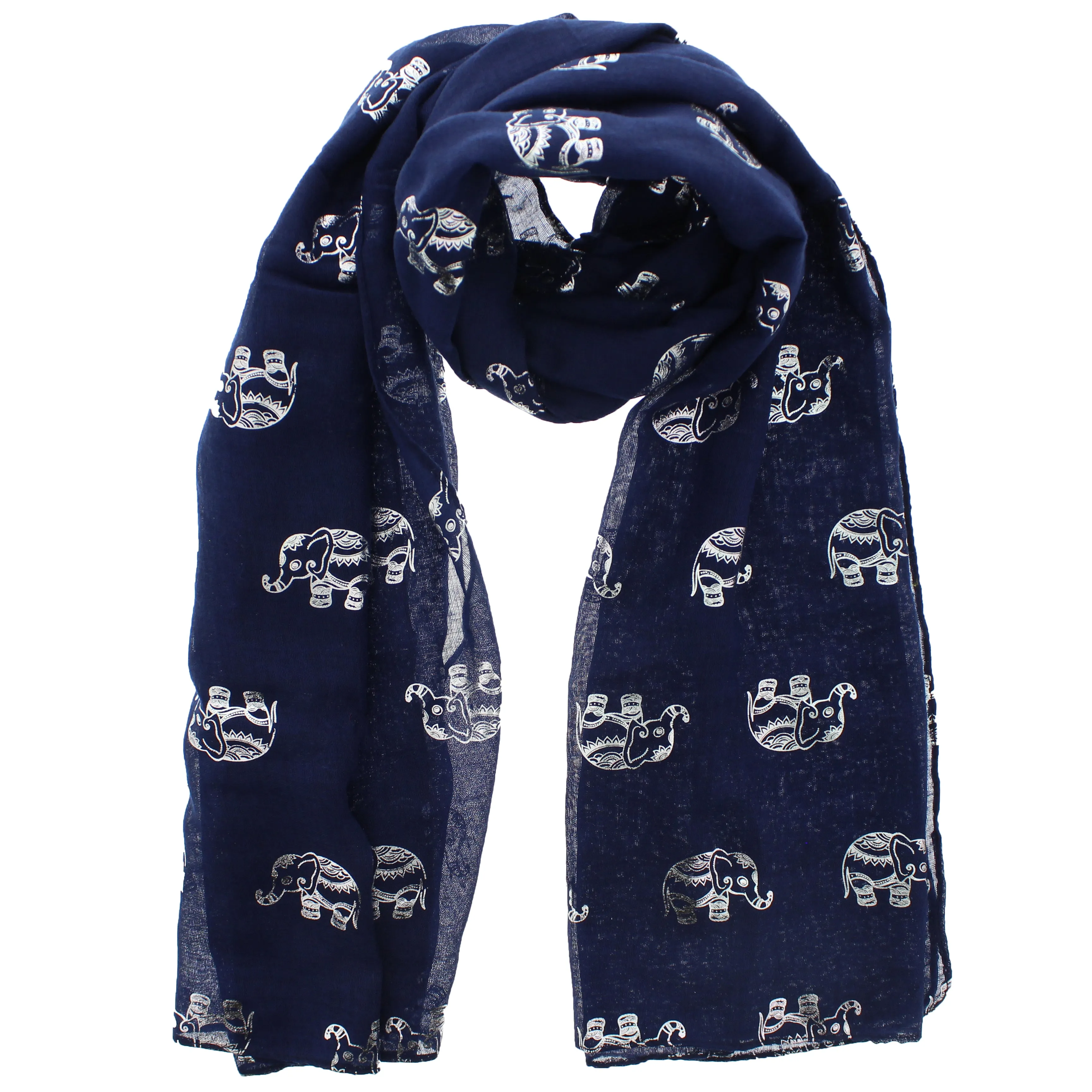 Scarf with Silver Foil Elephants