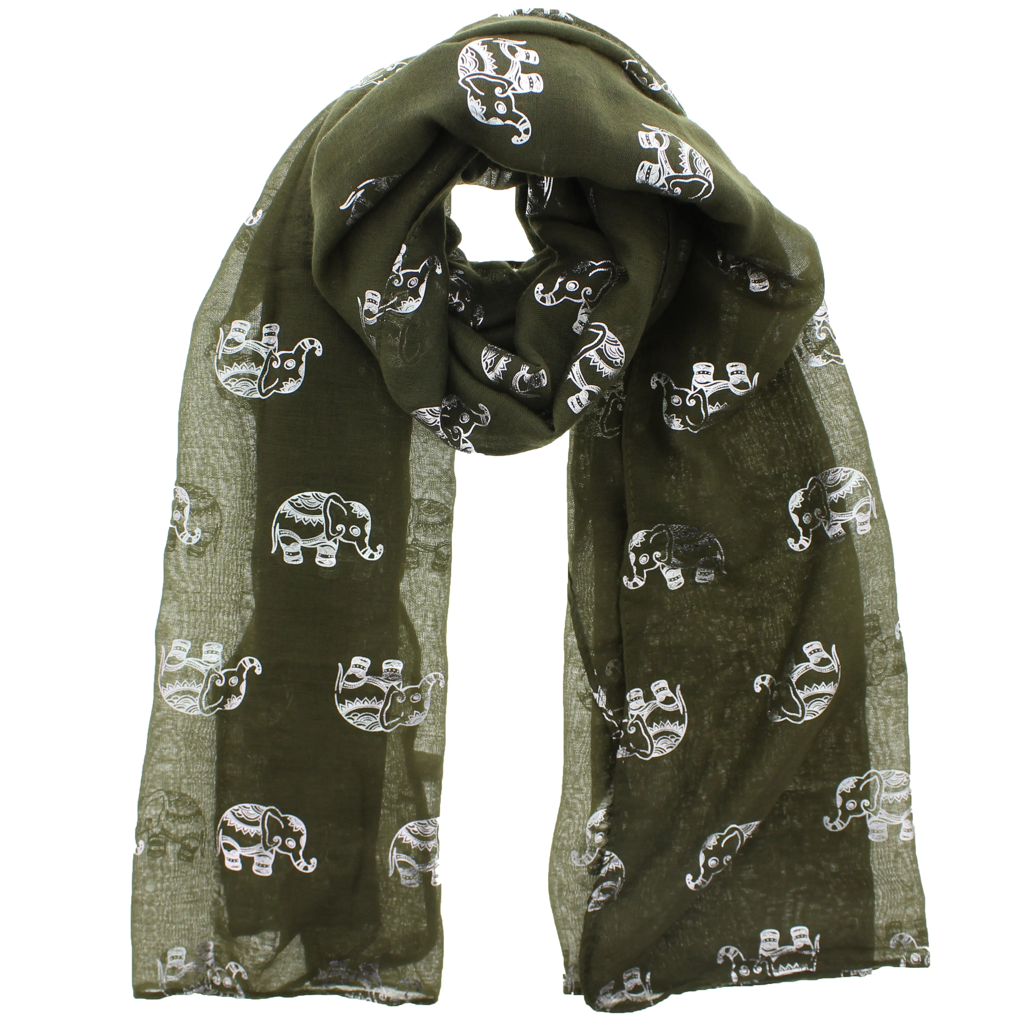 Scarf with Silver Foil Elephants