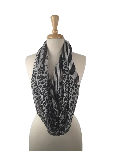 SIS-08 - Infinity Silk Scarf with Mixed Zebra and Leopard Print