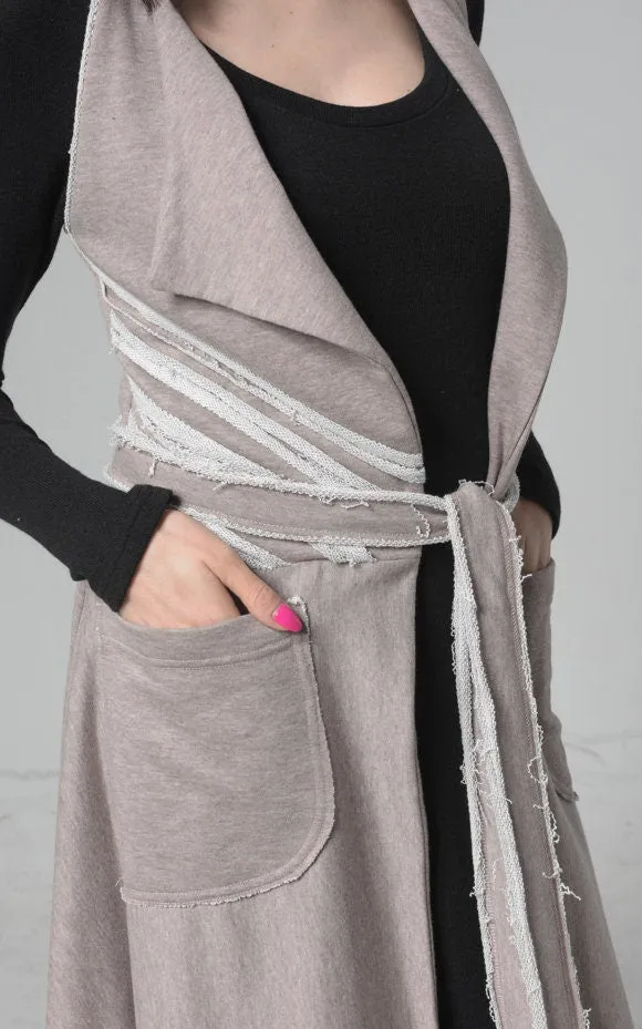 Sleeveless Cardigan with Belt